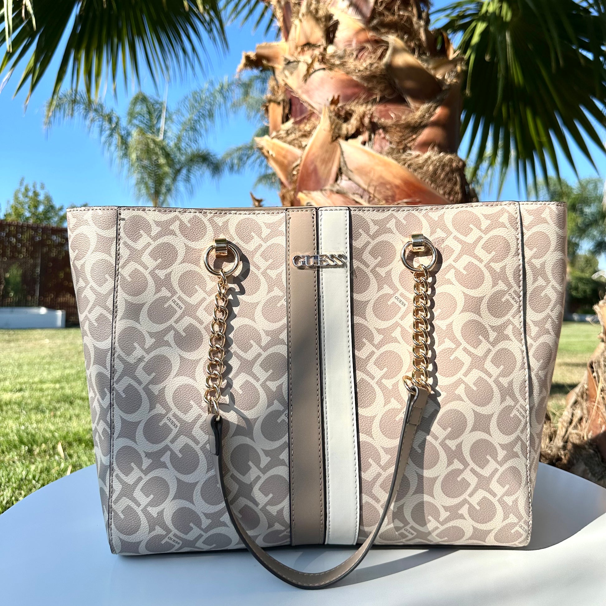 Tote Bag Monograma Letras  -Beige con café